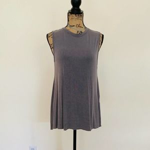 Don't Ask Why Grey Made in Italy Sleeveless Slit Back Flowy Crewneck Top